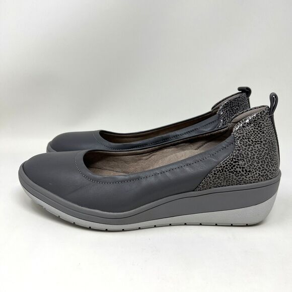 Vionic Jacey Comfort Shoes Gray Leather Slip On Low Wedge Heel Women’s Size 8 - Picture 4 of 12